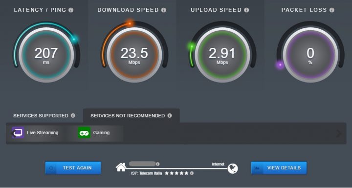 SourceForge Internet Speed - Il mio test di velocità